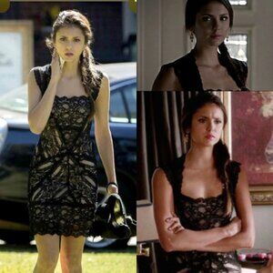 Elena Gilbert ASO Vampire Diaries Black Lace Nicole Miller Dress Size Medium